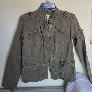 Lucy Love Olive Green Military Style Cotton Jacket Size Small